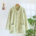 thumbnail image 5 of Women's Fleece Bed Jacket Winter Warm Fuzzy Pajama Tops Button Down Jacquard Sleepwear Plush Bed Coat Loungewear with Pockets, 5 of 6