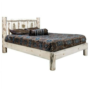 Montana Woodworks MWPBFVLZPINE Montana Full Platform Bed with Laser Engraved Pine Tree Design, Clear Lacquer