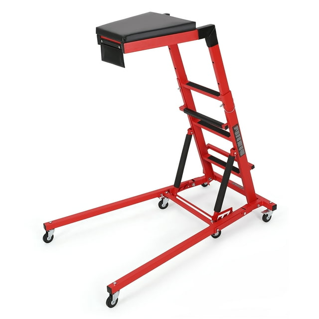 Rampe Supérieure Robuste pour Moteur Automobile – 400 Lb, Hauteur Réglable 48 Pouces-66 Pouces, 6 Roulettes Pivotantes, Plateau Rembourré de 2 Pouces d'Épaisseur, Rampe Surmoteur Pliable pour Mécanicien, Tablette Rouge + Tapis Noir