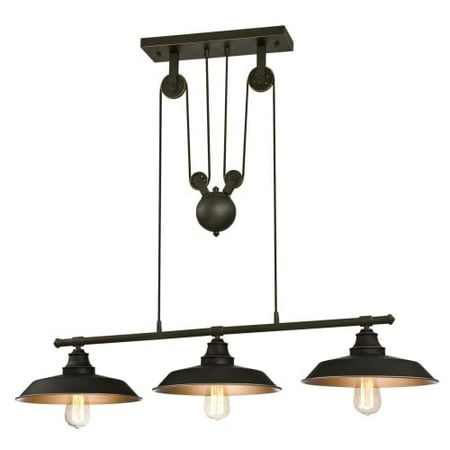 Hunter Oil Rubbed Lighting - Westinghouse 6332500 Iron Hill Indoor Pulley Pendant, Oil Rubbed Finish with Highlights and Metallic Bronze Interior, Three Light Island