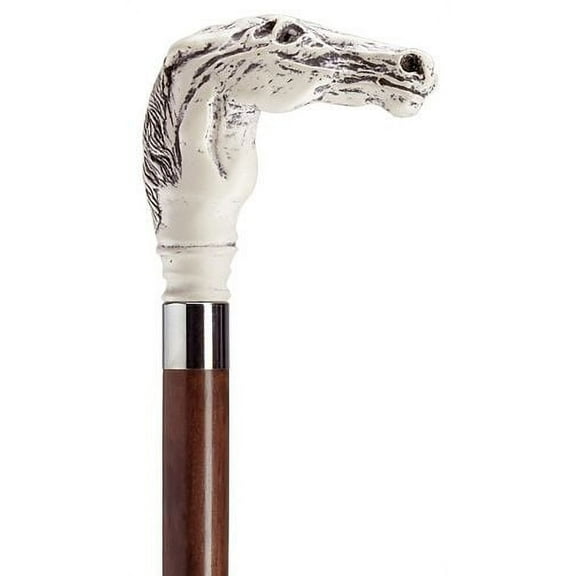 Walking Cane Scrimshaw Unisex Racehorse Head Cane Walnut Shaft Horse Cane