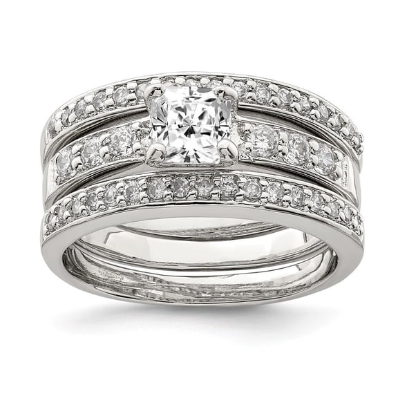 Sterling Silver Cubic Zirconia 3 Piece Wedding Set Ring - Size 8
