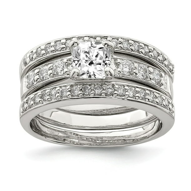 JewelryWeb - Sterling Silver Cubic Zirconia 3 Piece Wedding Set Ring