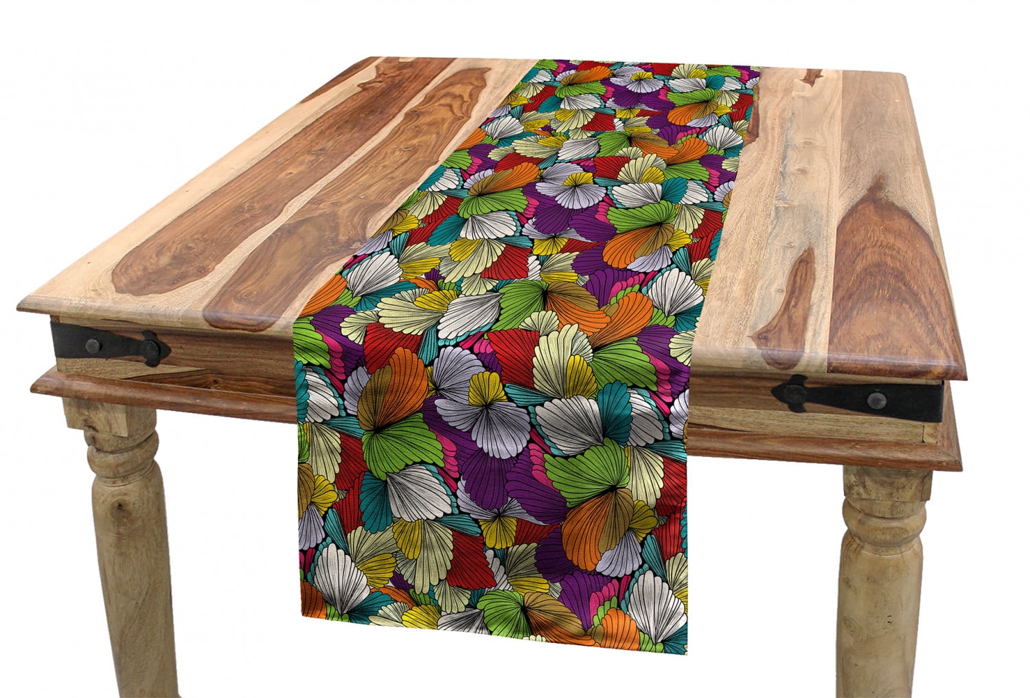 Colorful Table Runner, Rainbow Colored Abstract Ornaments Hand Drawn