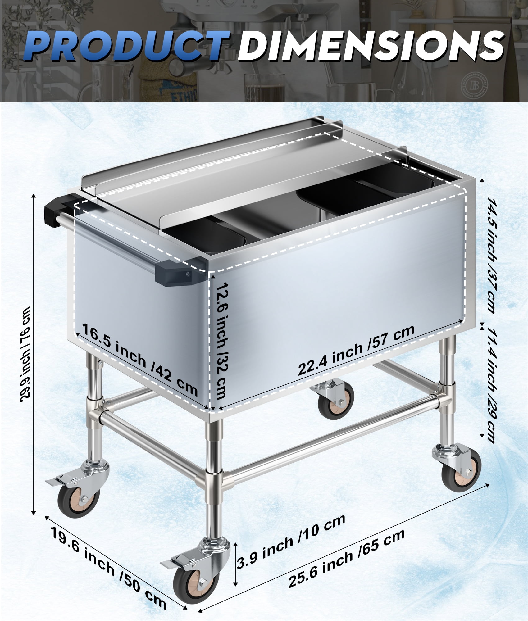 Esheno 80 Quart Rolling Ice Chest Cooler Cart Stainless Steel Insulated Outdoor Beverage Cooler with Cup Holders Wheels Sliding Lid Drain for Backyard Pool Party BBQ