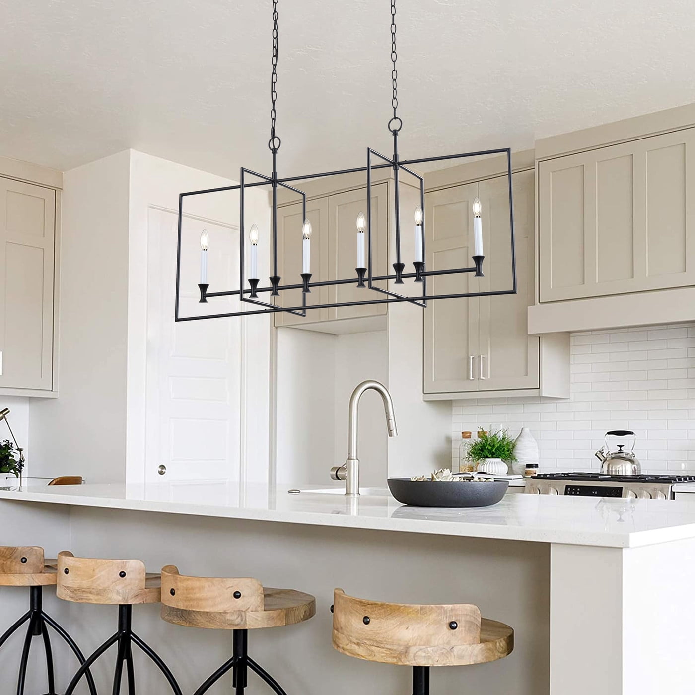 Aiwen Oversize Linear Pendant Light 6-Light Chandelier Ceiling Lamp Industrial Light Fixture