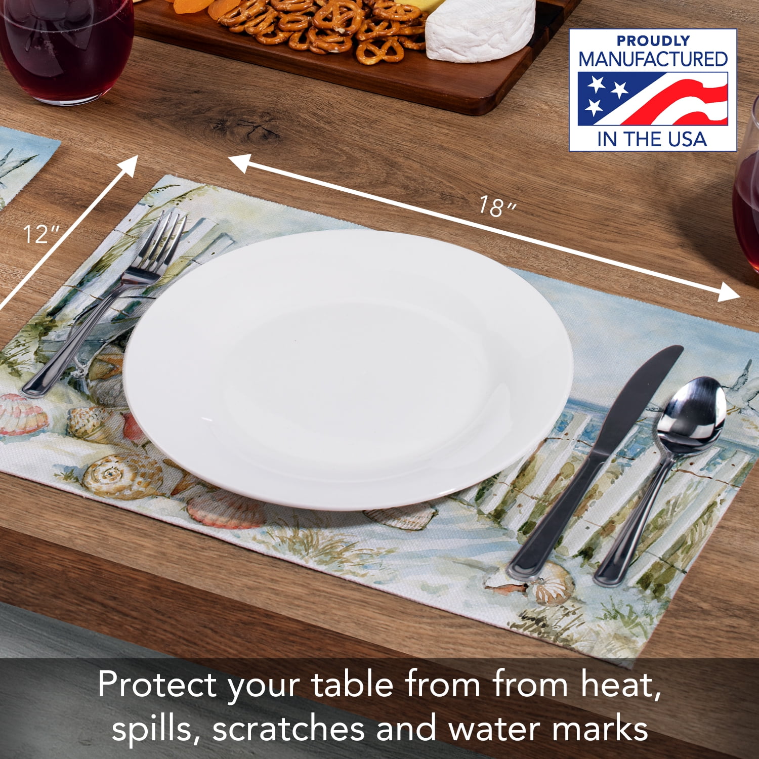 Highland Home "Coastal View" 4-Pack Cotton Blend Washable Placemats