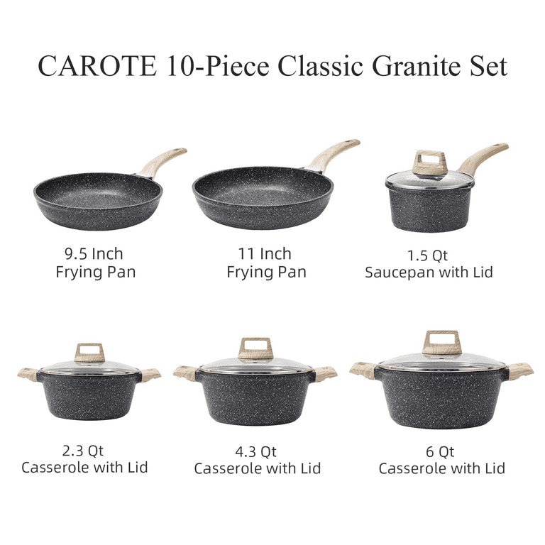 Carote's 9-Piece white Granite Nonstick Cookware Set with