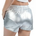 thumbnail image 4 of UJNDER Women's Metallic Shiny Shorts Yoga Pants Sparkly Hot Drawstring Elastic Waist Rave Dance Silver XL, 4 of 6