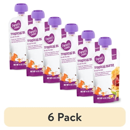 (6 pack) Parent's Choice No Artificial Colors & Flavors Toddler Baby Food Pack,Tropical Burst, 4 oz Pouch