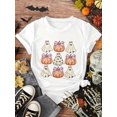thumbnail image 1 of 1Pc Halloween Girls Funny T-Shirt, Trick or Treat Print Design Tee, Perfect For Halloween atmosphere, Soft Cotton, Slightly Stretchable, Machine Washable, Best Gift For Girls, 1 of 6