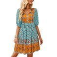 thumbnail image 4 of Txlixc, vestido de media manga para mujer, estampado Floral Vintage, botón, vendaje, verano, bohemio, vacaciones, vestido de fiesta, ropa de calle Txlixc Casual, 4 of 7