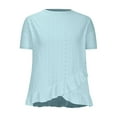 thumbnail image 4 of Womens Summer Eyelet T-Shirts Elegant Irregular Ruffle Tunic Tops Crewneck Short Sleeve Tee Shirts, 4 of 6