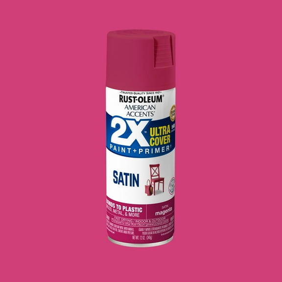 Magenta, Rust-Oleum American Accents 2X Ultra Cover Satin Spray Paint-327949, 12 oz