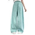 thumbnail image 2 of YOUYEDIAN Girls Wide Leg Pants Flowy Loose Fit Palazzo Pants for Girls Kids Casual Beach Linen Trousers (Blue, 11-12 Years), 2 of 4