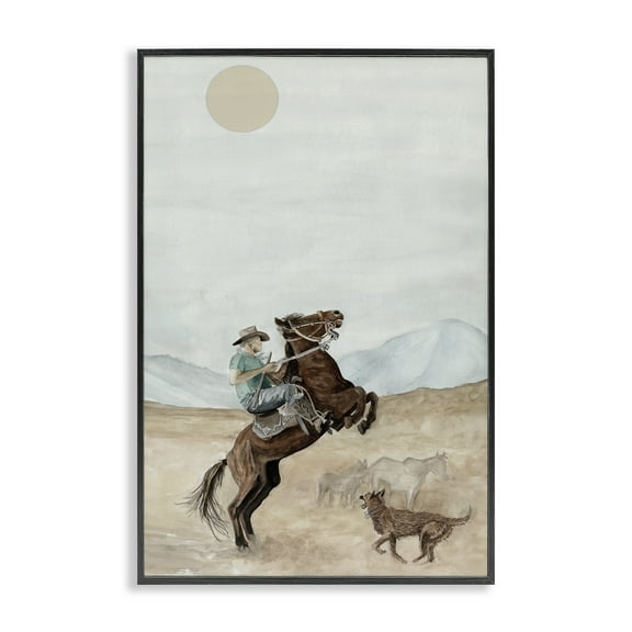 Stupell Industries Rearing Horse & Dog People Painting Black Framed Art Print Wall Art, 12 x 18