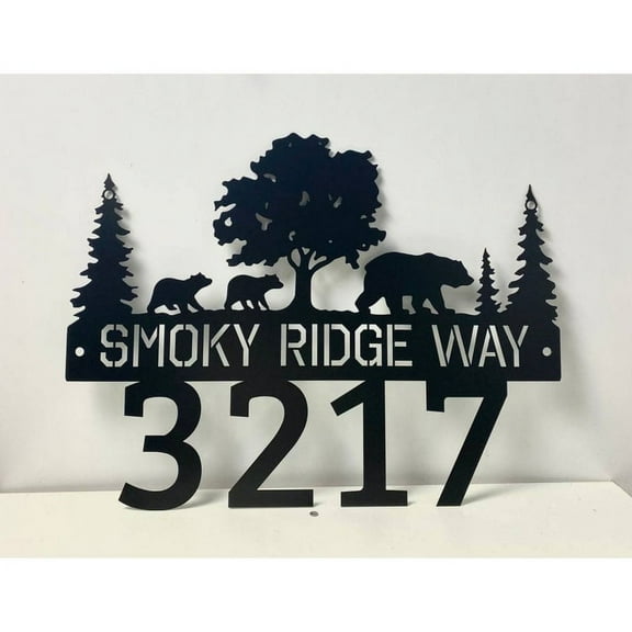 Handmadetneonsign Personalized Bear Forest Home Number Metal Sign, Animal Address Metal Sign 53375