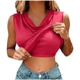 thumbnail image 1 of Tops de Color Sólido para las Mujeres de Moda Cómodo Versátil con Cojín de Pecho Cuello Pila Tops sin Mangas para las Mujeres, 1 of 7