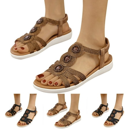 

Vedolay Summer Sandals Sandals for Women Casual Strappy Low Wedges Zipper Summer Beach Sandals Brown 10