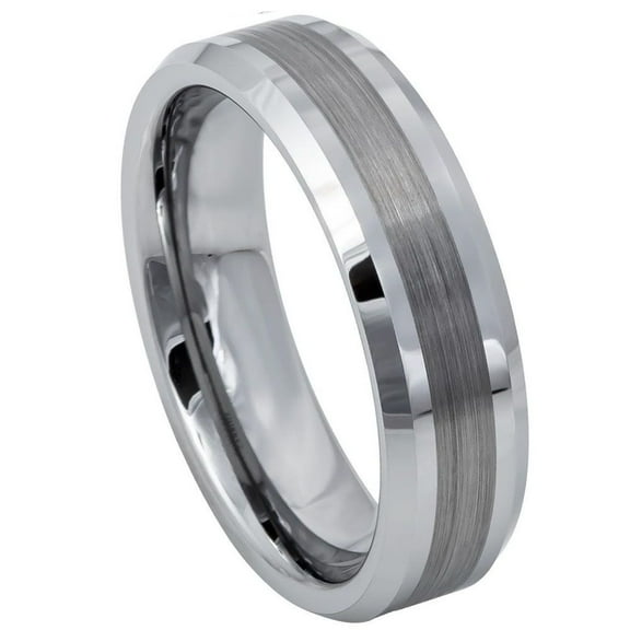 Tungsten Brushed Center Shiny Beveled Sides 6MM Band Ring Size 11