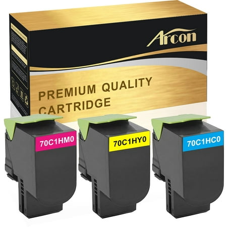 Arcon 3-Pack Compatible Toner for Lexmark 70C1HC0 70C1HM0 70C1HY0 CS510dte CS410dtn CS310dn CX510dthe CX410dte (C M Y) Arcon Compatible Toner Cartridges & Printer Ink offer great printing quality and reliable performance for professional printing. It keeps low printing cost while maintaining high productivity. Product Specification: Brand: Arcon Compatible Toner Cartridge Replacement for: Lexmark 70C1HC0 70C1HM0 70C1HY0 Compatible Toner Cartridge Replacement for Printer: Lexmark CS510de/CS510dte Lexmark CS410dn/CS410n/CS410dtn Lexmark CS310dn/CS310n Lexmark CX510de/CX510dhe/CX510dthe Lexmark CX410e/CX410de/CX410dte Pack of Items: 3-Pack Ink Color: Cyan  Magenta  Yellow Page Yield (based upon a 5% coverage of A4 paper): 3*3 000 Pages Cartridge Approx.Weight : 1.19 Pounds Cartridge Dimensions (Per Pack): 5.51 x 4.13 x 2.76 Inches Package Including: 3-Pack Toner Cartridge