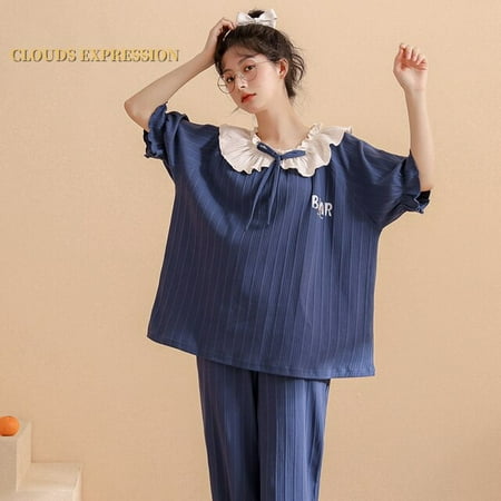 

QWZNDZGR Spring Summer Short Pijama Cartoon Duck Print Women s Pajamas Set Kawaii Girls Nightwear Plaid Sleepwear Lounge Homewear Fashion