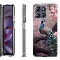 Shockproof Protective Phone Case for Motorola Moto G Play 2026, by OneToughShield - Peacock Flower