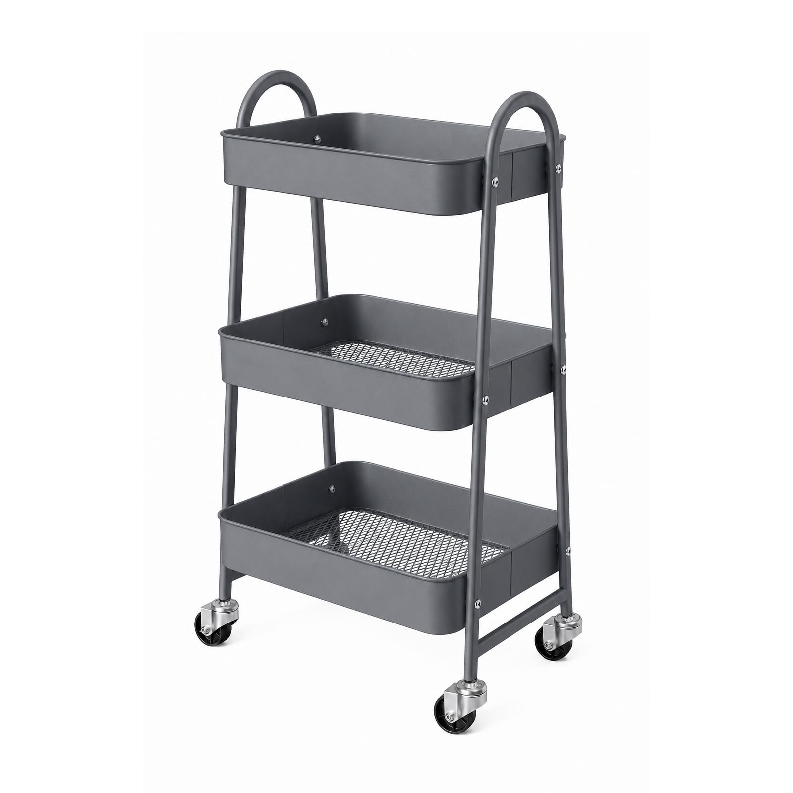 Alvantor 3-Tier Rolling Cart, Metal Rolling Utility Cart with Lockable Wheels, Multi-Functional Heavy Duty Storage Cart Organizer for Bathroom, Kitchen, Living Room, Office