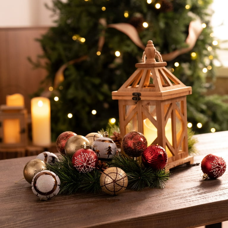 Valery Madelyn 16ct 2.36 inches Christmas Ball Ornaments Red White Copper Shatterproof Christmas Tree Decorations Set Rustic Decorative Hanging