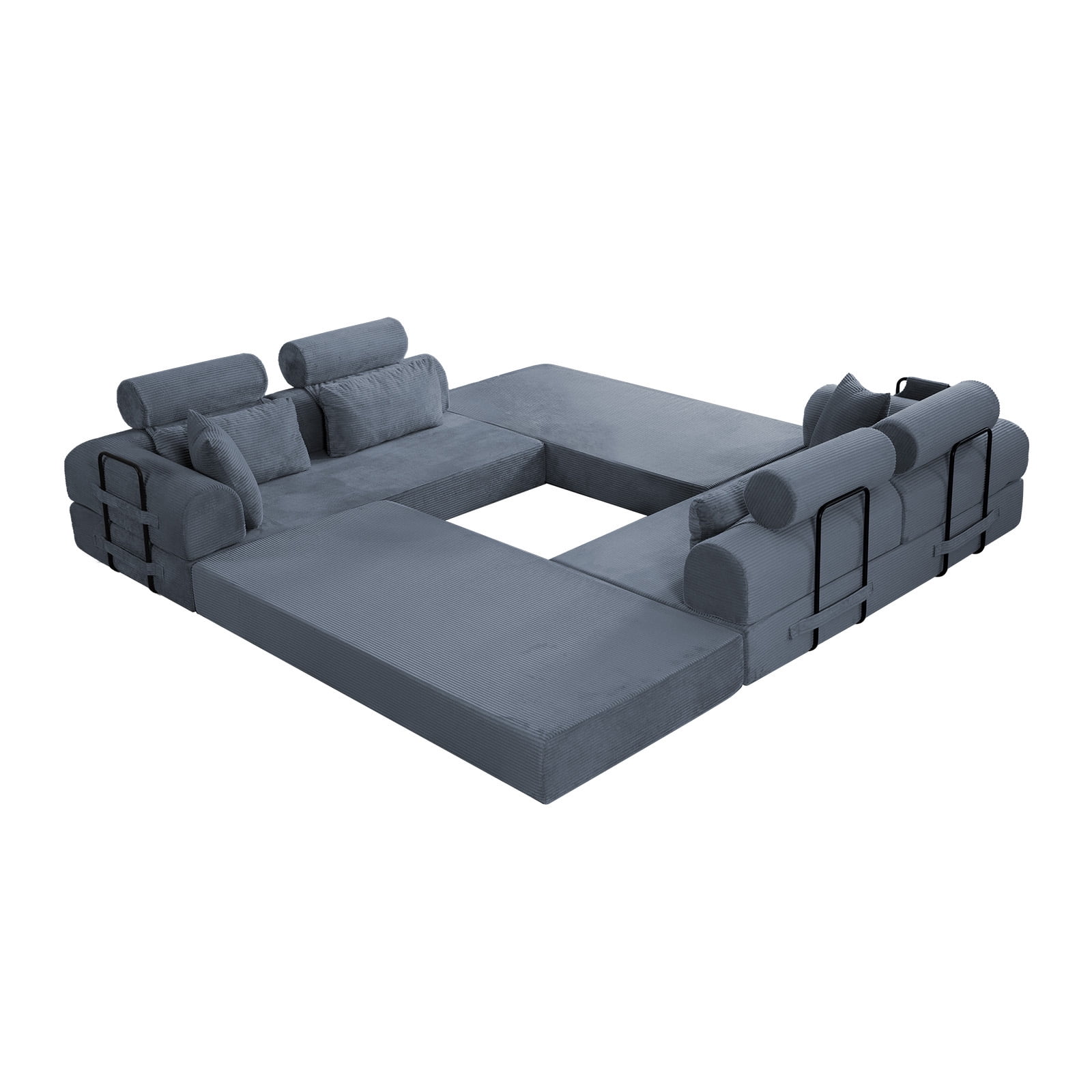L-Shaped Sectional Sofa Converts to Bed, Corduroy Chaise Lounge with 28D High-Density Foam, No Assembly Compressed Couch for Apartments and Studios, Dark Gray
