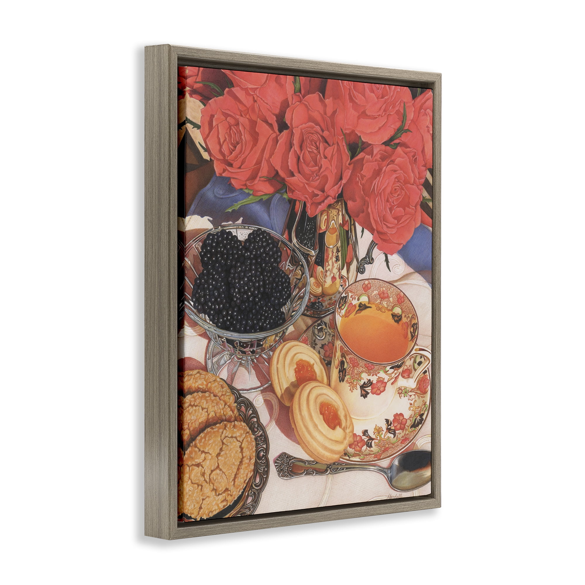 Stupell Industries Tea Party & Berries Food & Beverage Painting Brown Floater Framed Art Print Wall Art, 17 x 21