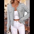thumbnail image 4 of Blazer de A Cuadros para Mujer, Elegante, Informal, con Botones Al Frente, Cuello Redondo, Larga, Tejido Texturizado Gris M, 4 of 9