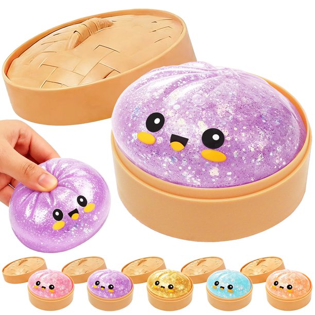 Juguete antiestrés apretable de dumpling con glitter Zercuop