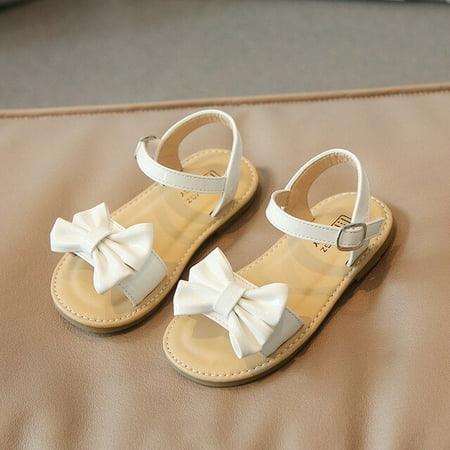 

DancePeanut Kids Girls Butterfly-Knot Hook & Loop Beach Sandals Children Girls Non-Slip Patent Leather Summer Shoes Size 21-30