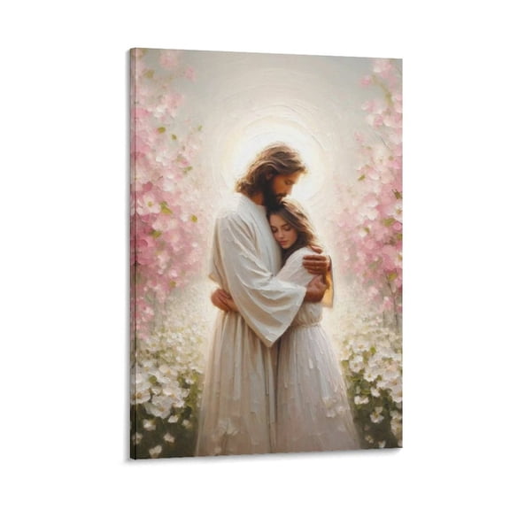 Jesus Christ Wall Art - Jesus Hugging Woman Pink Painting - Bible Poster Wall Art Poster Scroll Canvas Painting Picture Living Room Decor Home 12x18inch(30x45cm)