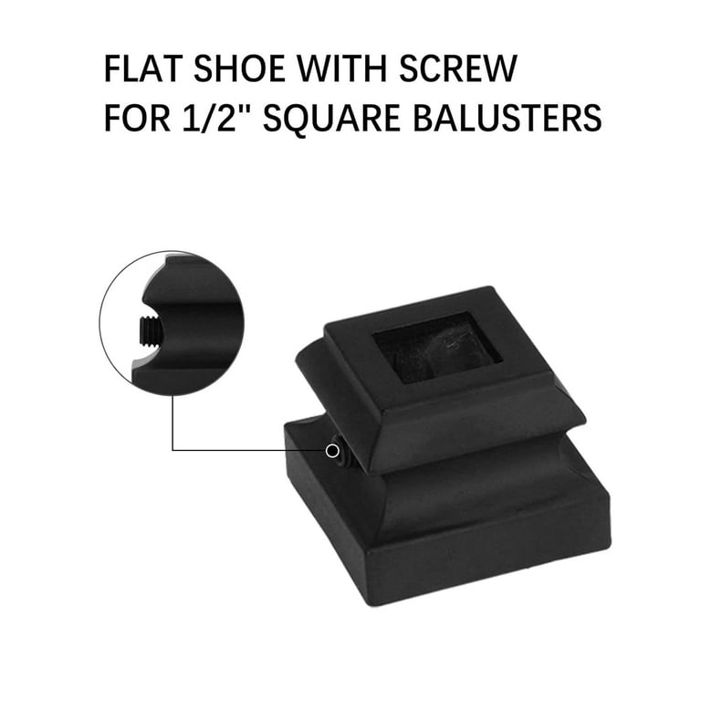 Sidasu Iron Baluster Shoes, 1/2" Square, 10 Pack, Black, Flat Angle, Indoor/Outdoor