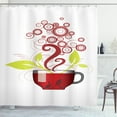 thumbnail image 1 of Tea Party Shower Curtain, Cup with Circles and Spirals Flying Out Leafy Details Natural Flourishes, Fabric Bathroom Set with Hooks, 69W X 75L Inches Long, Green Paprika White, by Ambesonne, 1 of 3