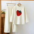 thumbnail image 2 of Women's Sherpa Pajama Set Casual Crew Neck Long Sleeve Blouse Wide Leg Pants Thermal Fleece Loungewear Beige XL, 2 of 9