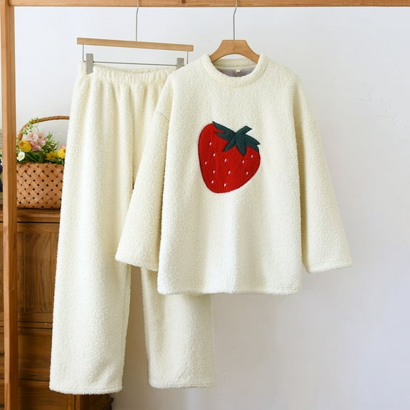 Vetsdori Sherpa Pajamas Sets for Women Long Sleeve Casual Nightwear Fleece Sleepwear 2 Pieces Homewear Womens Pajamas Fashion