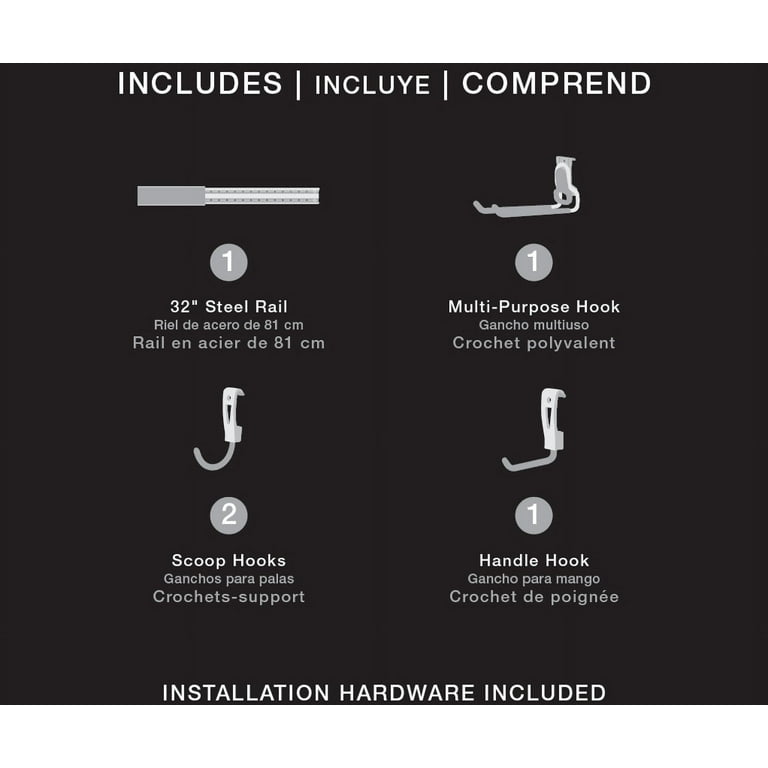 Rubbermaid FastTrack Garage Storage Utility Hooks, 5 Piece, All in One Rail  Hook Kit and Tool Organizer, Heavy Duty for Wall/Shed/Garden,Black