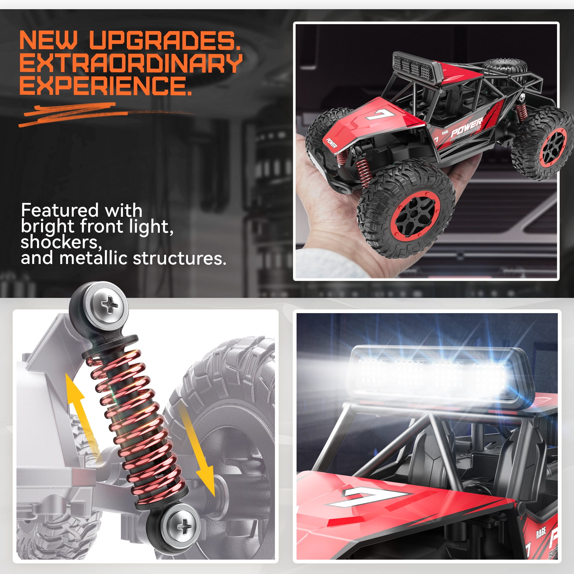 YCFUN Remote Control Cars for Kids, 1:20 Scale off Road RC Monster Trucks Crawler with Headlight, Electric RC Cars Vehicle for Kids Boys (Red)