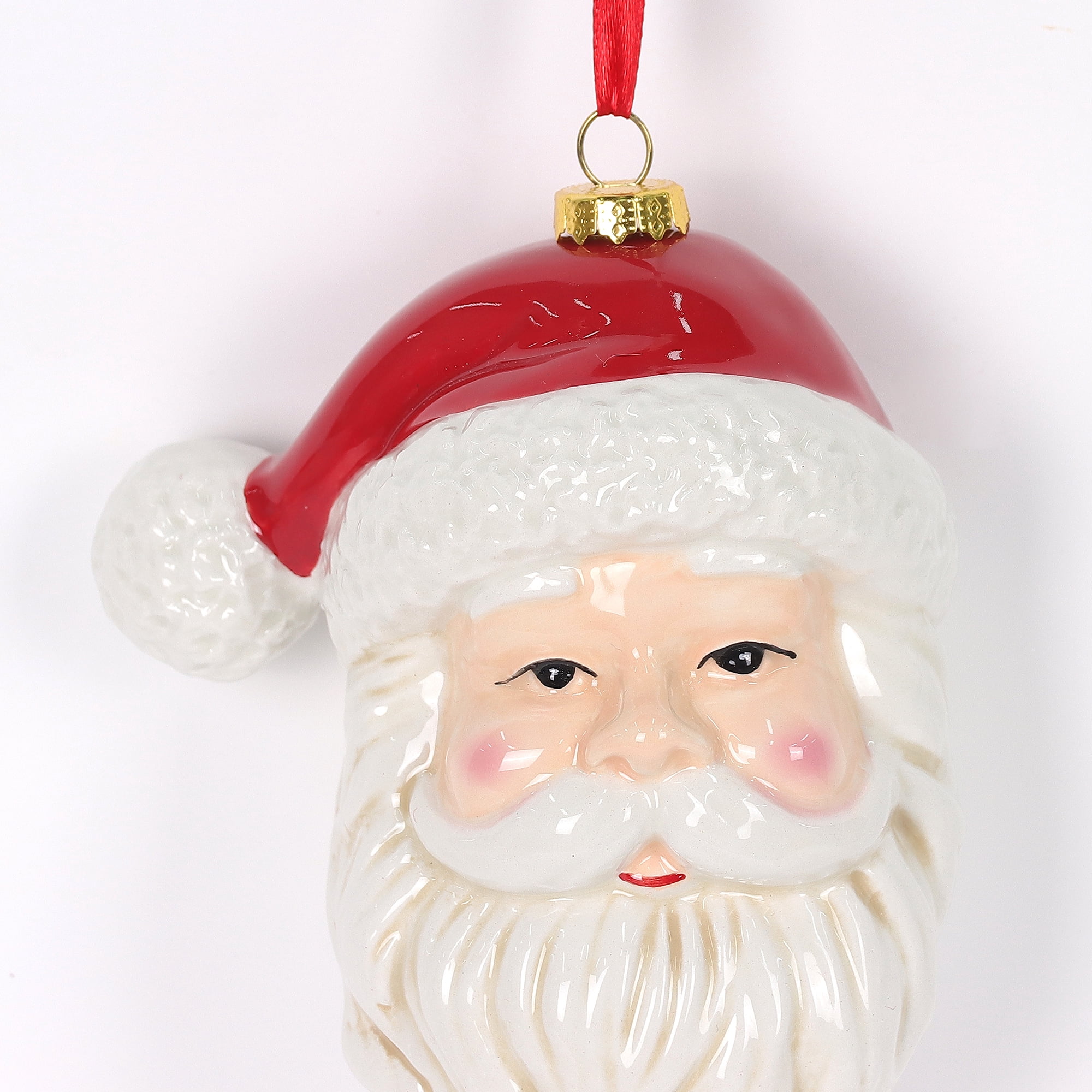 White and Red Ceramic Santa Christmas Ornament, 5.3", by Holiday Time