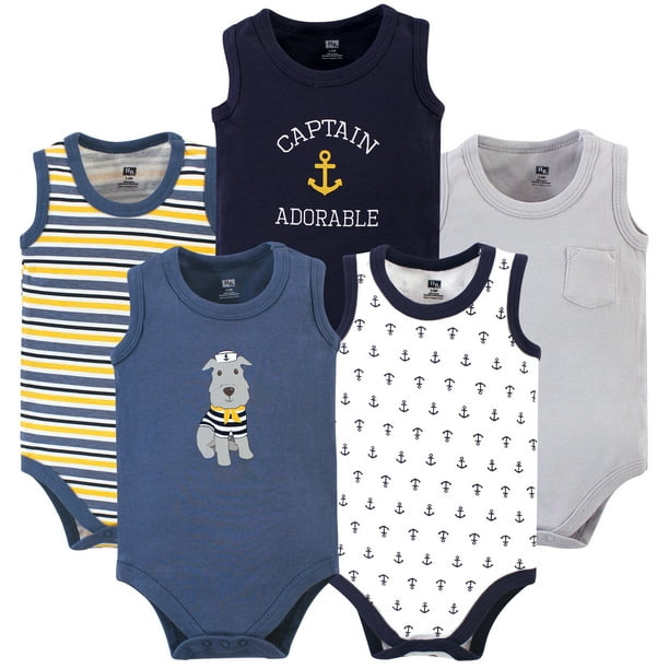 Hudson Baby Hudson Baby Boy Sleeveless Cotton Bodysuits, 5Pack