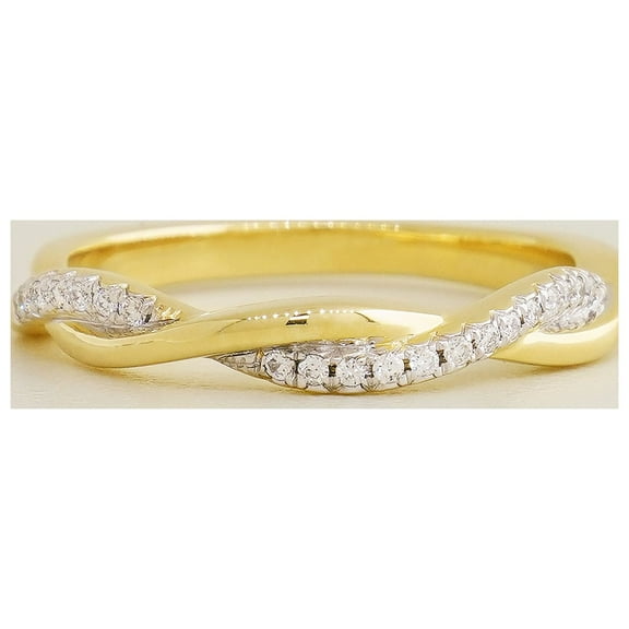 Anygolds 14K Real Solid Gold 0.10ctw Diamond Twist Half Eternity Band Ring - MR1356Y Yellow Gold