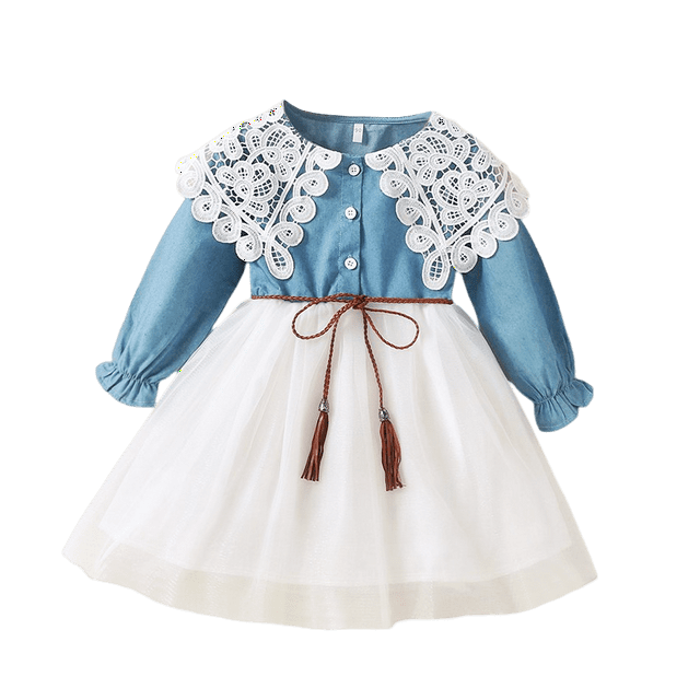 Vestidos de niña pequeña Vestido de mezclilla de manga larga para niñas Ropa Tutu Vestido de fiesta Vestido de fiesta Primavera Otoño Ropa de bebé Vestidos2T (Etiqueta 100) Gao Jinjia LED