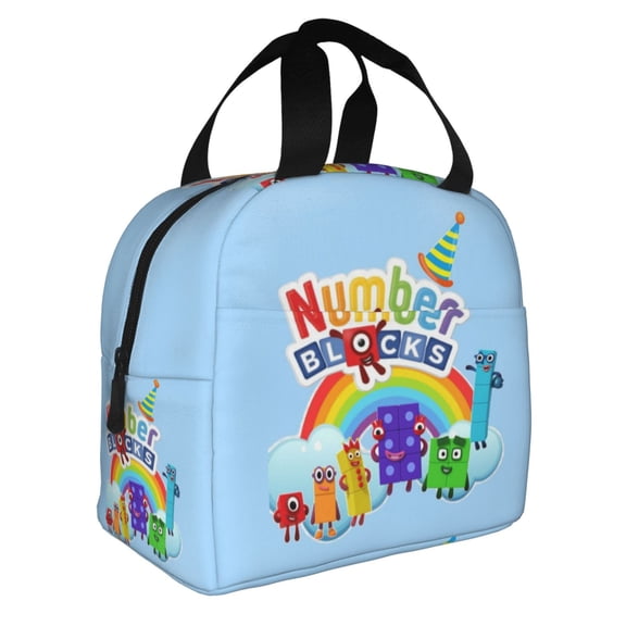 Number Blocks Cartoon Lunch Bag Reusable Insulated Lunch Box Cooler Tote Bag Unisex Handle Lunchbag For Office/Hiking/Camping/Picnic/Beach