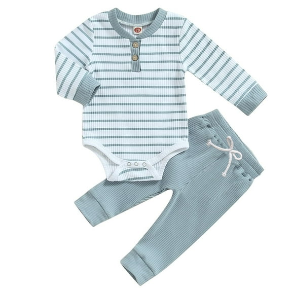 Newborn Baby Boy Girl Clothes Ribbed Knitted Long Sleeve Romper Pants Cotton Infant Fall Winter Outfits