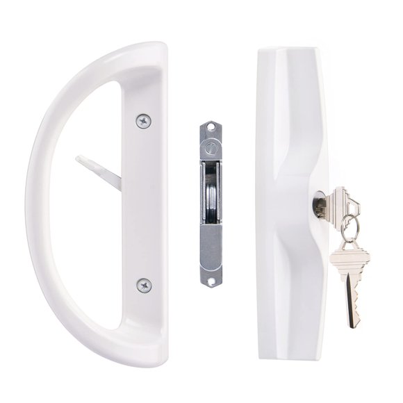Juego de manillas corredizas para puertas de patio Hausun con cerradura con llave, color blanco