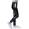 thumbnail image 2 of HDE Girls Shiny Wet Look Leggings Kids Liquid Metallic Footless Tights (4T-12) (Black, 10/12), 2 of 3