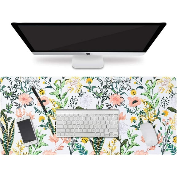 Desk Pad, Office Desk Mat 35.4" ×15.7" Large Gaming Mouse Pad Durable Extended Computer Mouse Pad Water-Resistant Thick Writing Pads with Non-Slip Rubber Base for Office Home(Summer Wildflower)